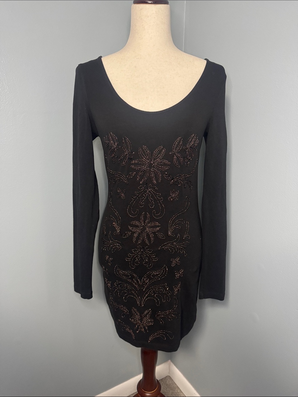 Free People Women’s Black Beaded Bodycon Dress Sz S